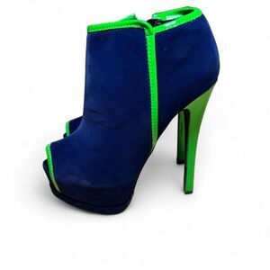 Qupid Blue Suede Neon Green Heels Womens 5.5 Cyber Y2K Brat Rave Festival Slime